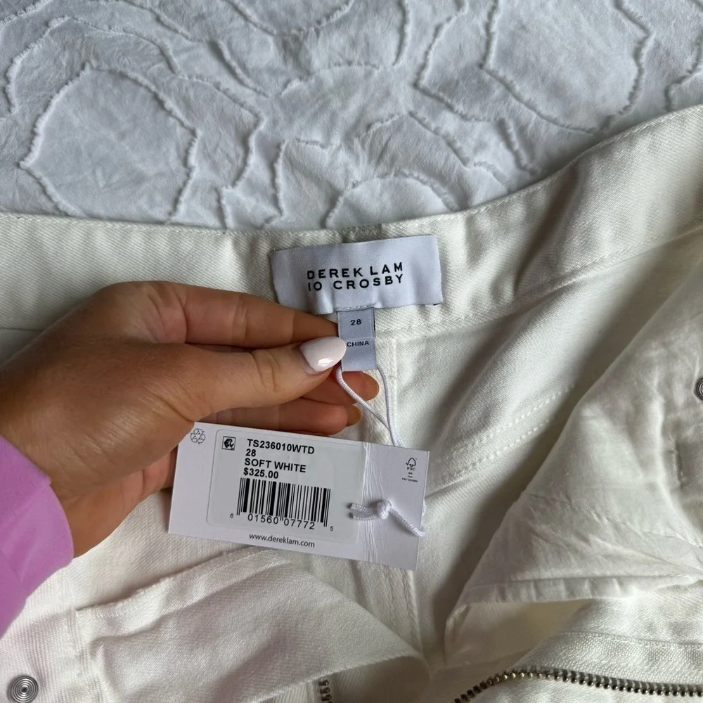 Derek Lam Long White Jean Shorts with Slit Side Detail